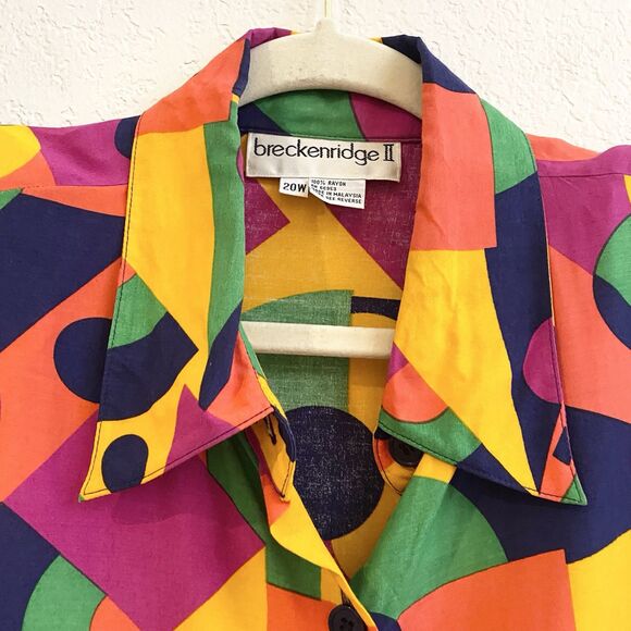 Breckenridge Women's Short‎ Sleeve Button Down Red Multicolor Shirt Size 20W VTG - Picture 4 of 10